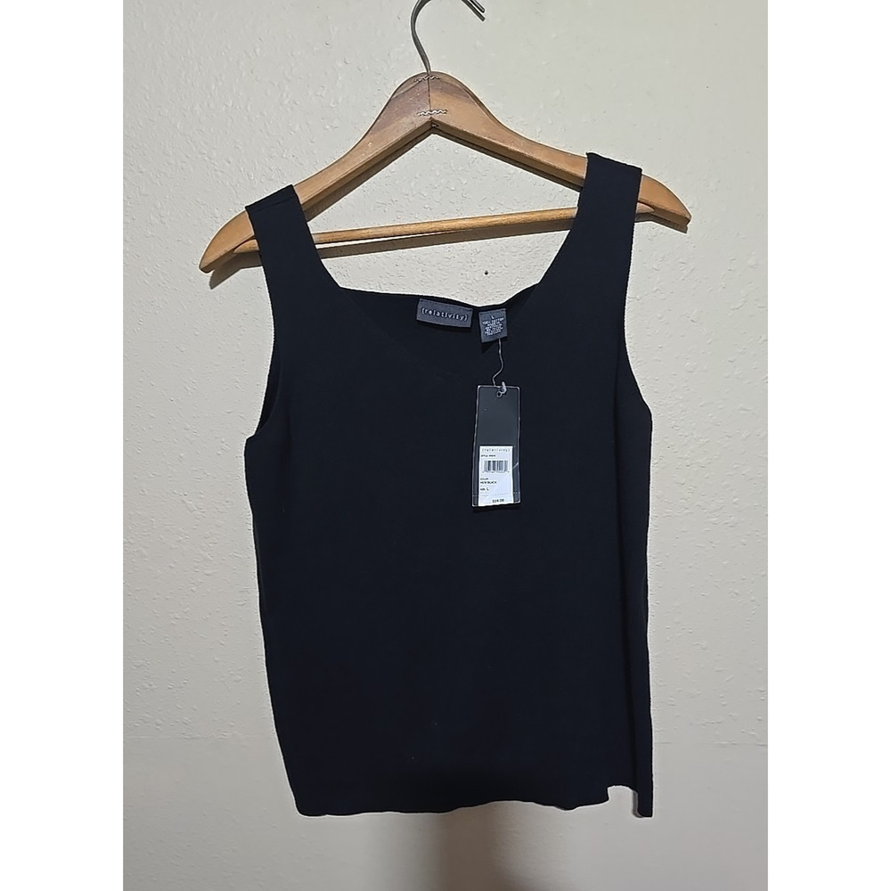 NWT Vtg 90s Relativity Black V-Neck Sleeveless Preppy Tank Top Womans Size Large
